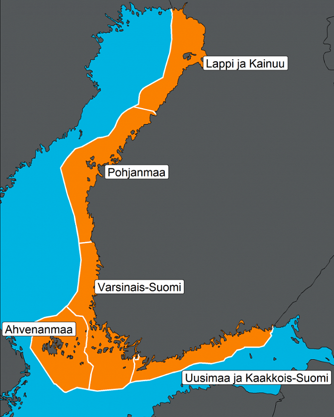 Kalan tuottajahintatilaston kuvituskuva, jossa tilastoalueet Suomen kartalla. Sisältöä avattu tilaston julkistuksissa.