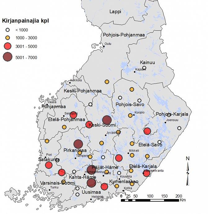 Lägesbild vid övervakningsplatserna år 2022 av den svärmning som började i maj enligt fångst. I bakgrunden landskapsgränserna. 