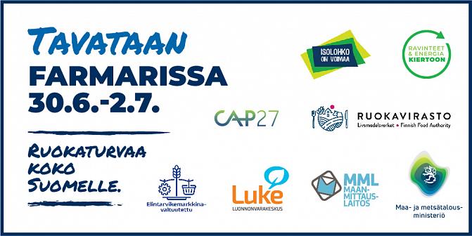 Farmari -maatalousnäyttelyn somebanneri, jossa eri organisaatioiden logoja.