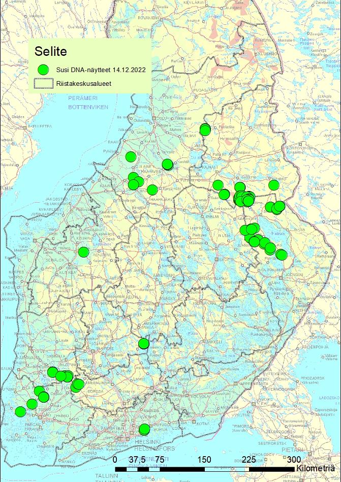 Susien DNA-keräystiedot kartalla 2021-2022