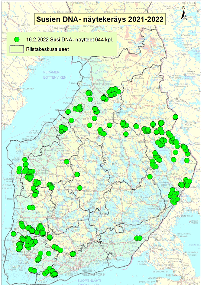 Susien DNA-näytekeräys 2021-2022, tilanne 16.2.2022