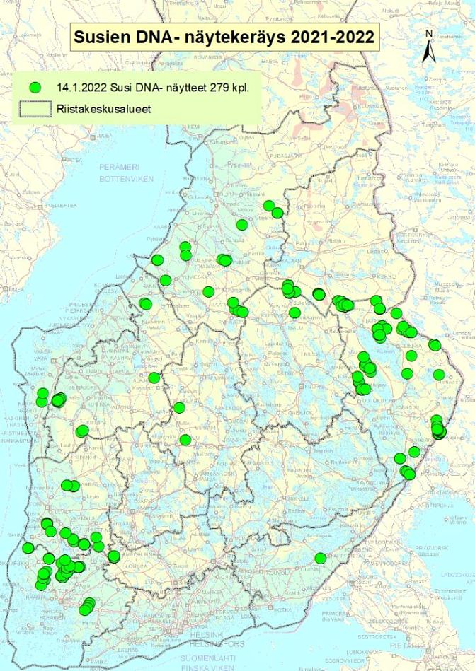 Susien DNA-näytekeräys 2021-2022, tilanne 14.1.2022