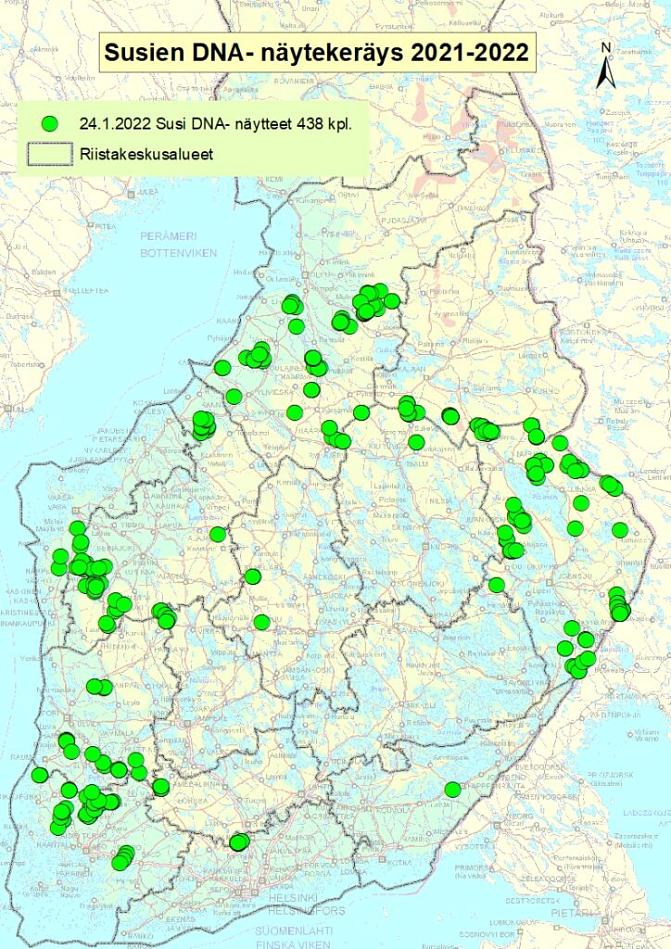 Susien DNA-näytekeräys 2021-2022, tilanne 24.1.2022
