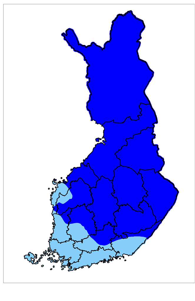 Ohuen ja paksun lumipeitteen alueet, joita käytetään porkkanakärpäsmallissa
