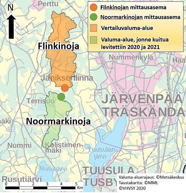 Kuva 3. KUITU-hankkeen kohdealueet ja mittausasemat. 