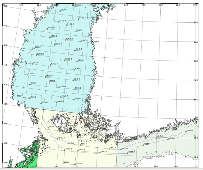 Aranda tutkimusaluksen reitti pitkin Itämerta merkitty kartalle 