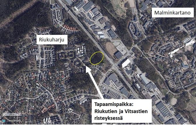 Karttakuva Konalasta. Tapaamispaikka Riukutien ja Vitsastien risteyksessä