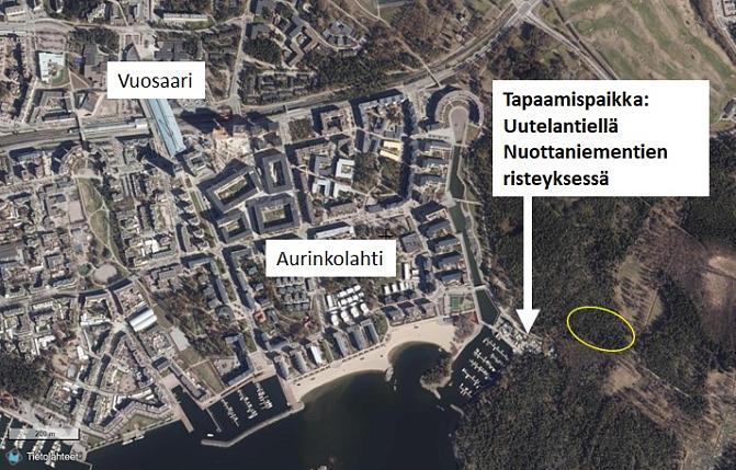 Karttakuva Uutelasta. Tapaamispaikka: Uutelantiellä Nuottaniementien risteyksessä