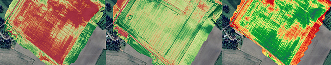 Viljalohkon kasvillisuuden vihreyden vaihtelu eri ajankohtina, vertailua