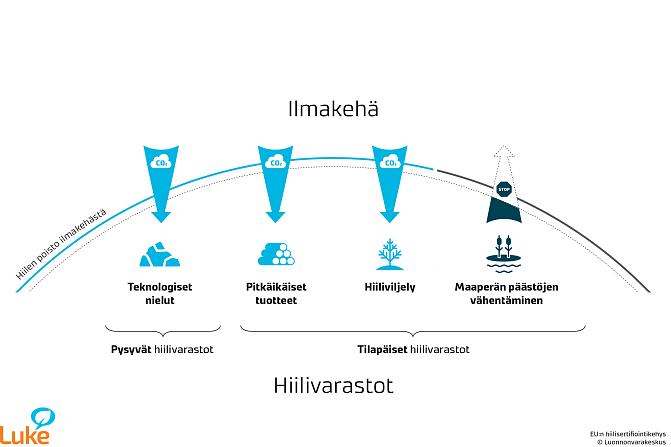 EU:n hiilenpoistojen sertifiointikehyksessä on neljä kategoriaa: hiilen pysyvä poisto ilmakehästä (teknologiset nielut), tilapäiset hiilivarastot pitkäkestoisissa tuotteissa, tilapäiset luontopohjaiset maankäytön hiilivarastot, kuten hiiliviljely ja maaperän päästöjen vähentäminen. 