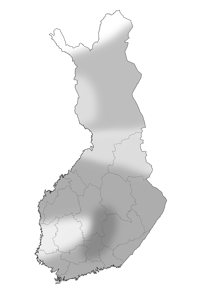 Kartta, joka kuvaa myyrätiheyksiä Suomessa