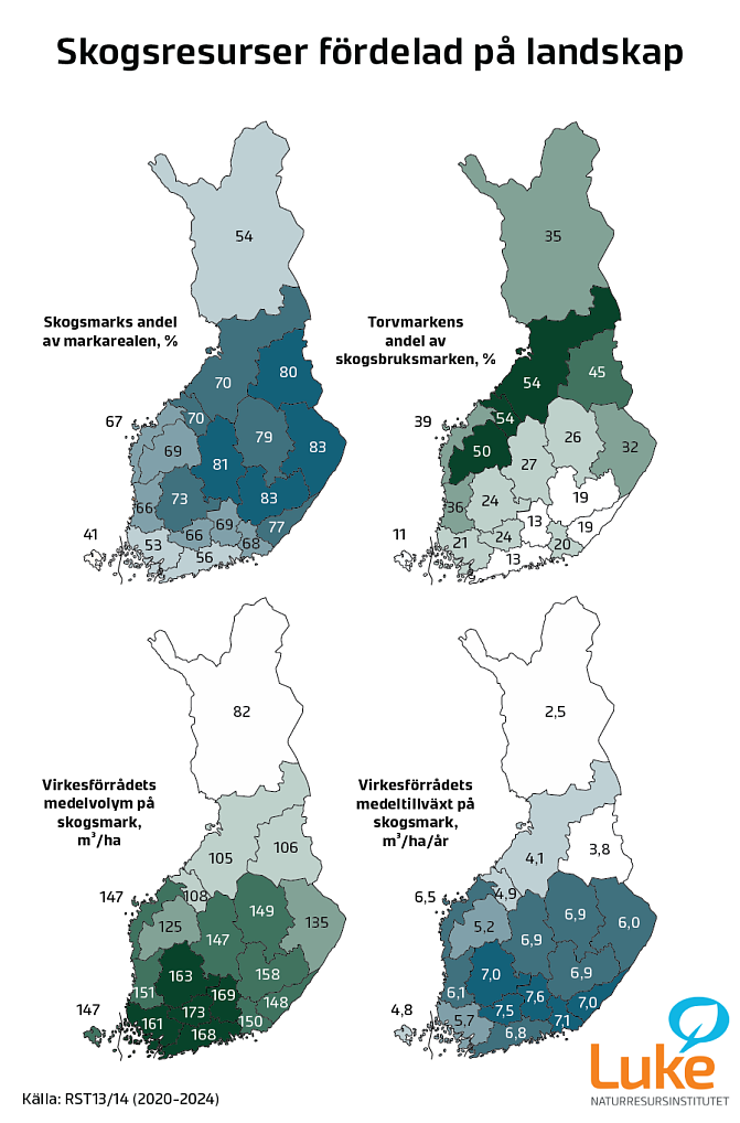 Kartan visar skogsresurserna landskapsvis