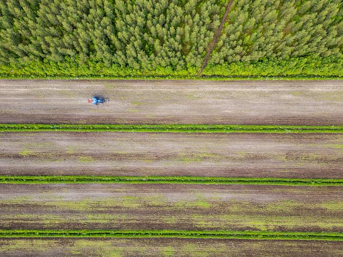 Puimuri työssään drone-kuvassa