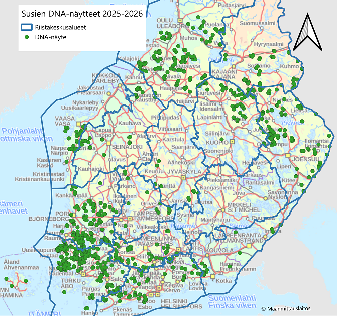 Susien dna-näytteet kartalla