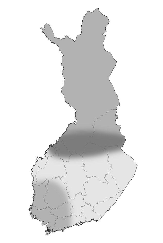 Kuvassa Suomen kartta, jossa esitetään myyräkantojen tilanne. Sisältö käy ilmi myös uutistekstistä.