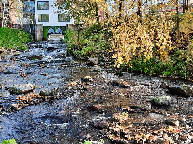 Oulun Hupisaarten puro virtaa kaupungissa.