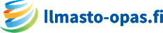 Ilmasto-opaslogossa vasemmalla kuva, jossa sinistä, vihreää ja oranssia kiehkuraa. Teksti: Ilmasto-opas.