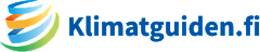Till vänster i klimatguidens logotyp finns en bild med en blå, grön och orange virvel. Text: Klimatguide.