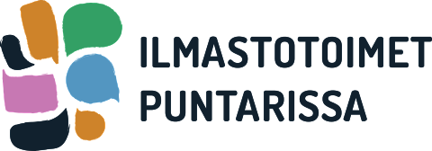 Factor-hankkeen logo, kuvassa lukee ilmastotoimet puntarissa ja tekstin ympärillä on värikkäitä puhekuplia