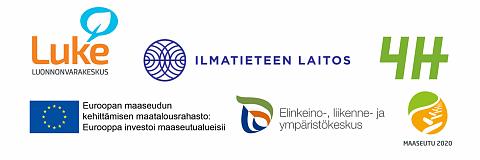 Luken, Ilmatieteen laitoksen ja 4H:n logot ylärivissä, EU-logo, ELY-keskuksen logo ja Maaseutu-logo alarivissä