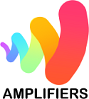 Amplifiers-hankkeen logo, jossa kasvavia erivärisiä aaltoja. Aaltojen värit pienimmästä aallosta suurimpaan violetti, sininen, turkoosi, vihreänkeltainen, oranssi ja punainen.