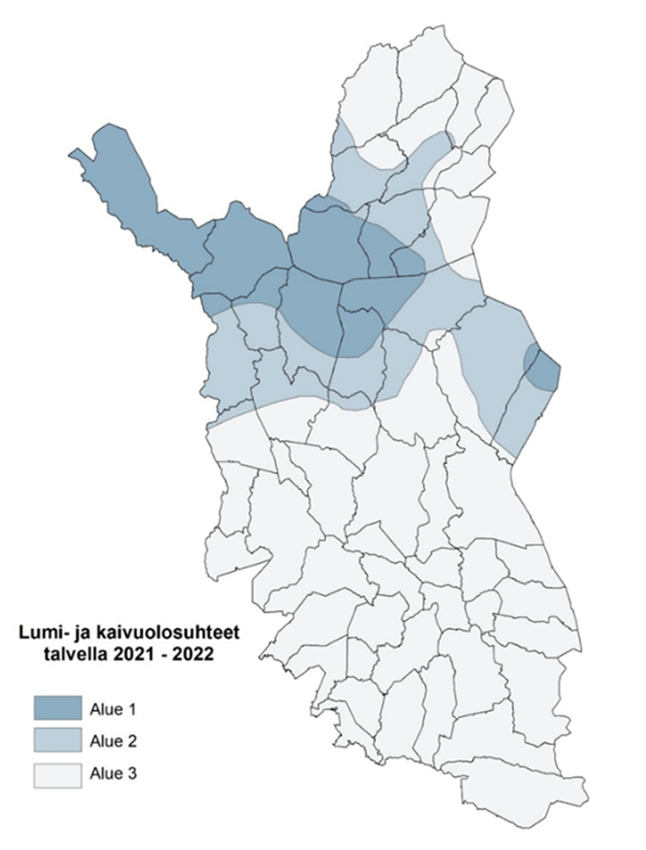 Poronhoitoalue on jaettu kolmeen vyöhykkeeseen lumi-, kaivu- ja ravinto-olosuhteiden perusteella.