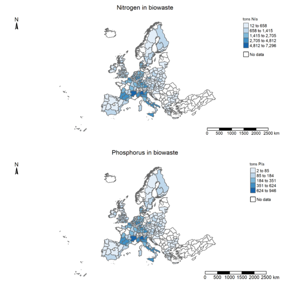 Nitrogen and phosphorus in municipal biowaste in EU