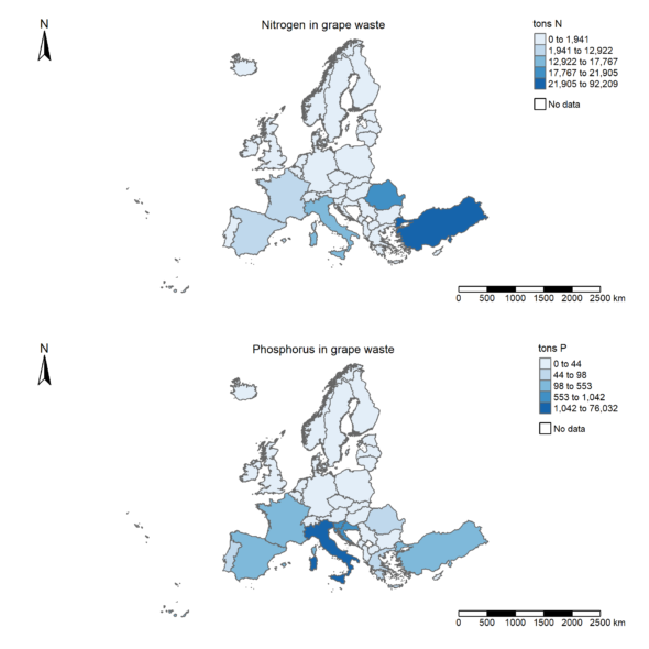 Nitrogen and phosphorus in grape pomace.