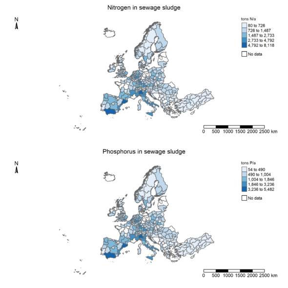 Nitrogen and phosphorus in sewage sludge in EU.