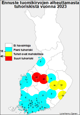 Tuomikirvaennuste vuodelle 2023 kartta