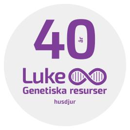 Logotyp med texten Luke Genetiska resurser, husdjur, 40 år och en stiliserad DNA-dubbelhelixsträng som bildar en oändlighetssymbol.