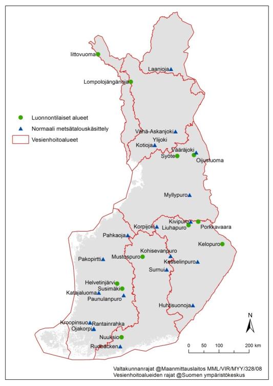 Metsätalouden vesistökuormituksen seurantaverkon valuma-alueet
