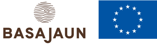 Kuvassa on BASAJAUN-hankkeen logo ja EU-lippu