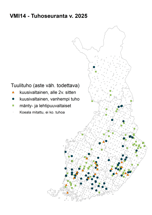 VMI 2025 tulokset: tuulituhot painottuivat Etelä- ja Keski-Suomeen.